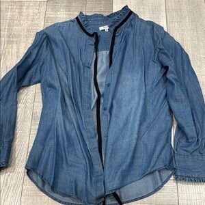 Denim Button-Up Shirt with Black Trim